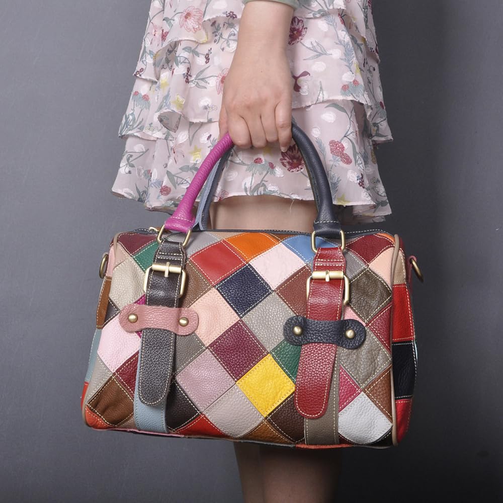 Color Block Leather Tote Bag