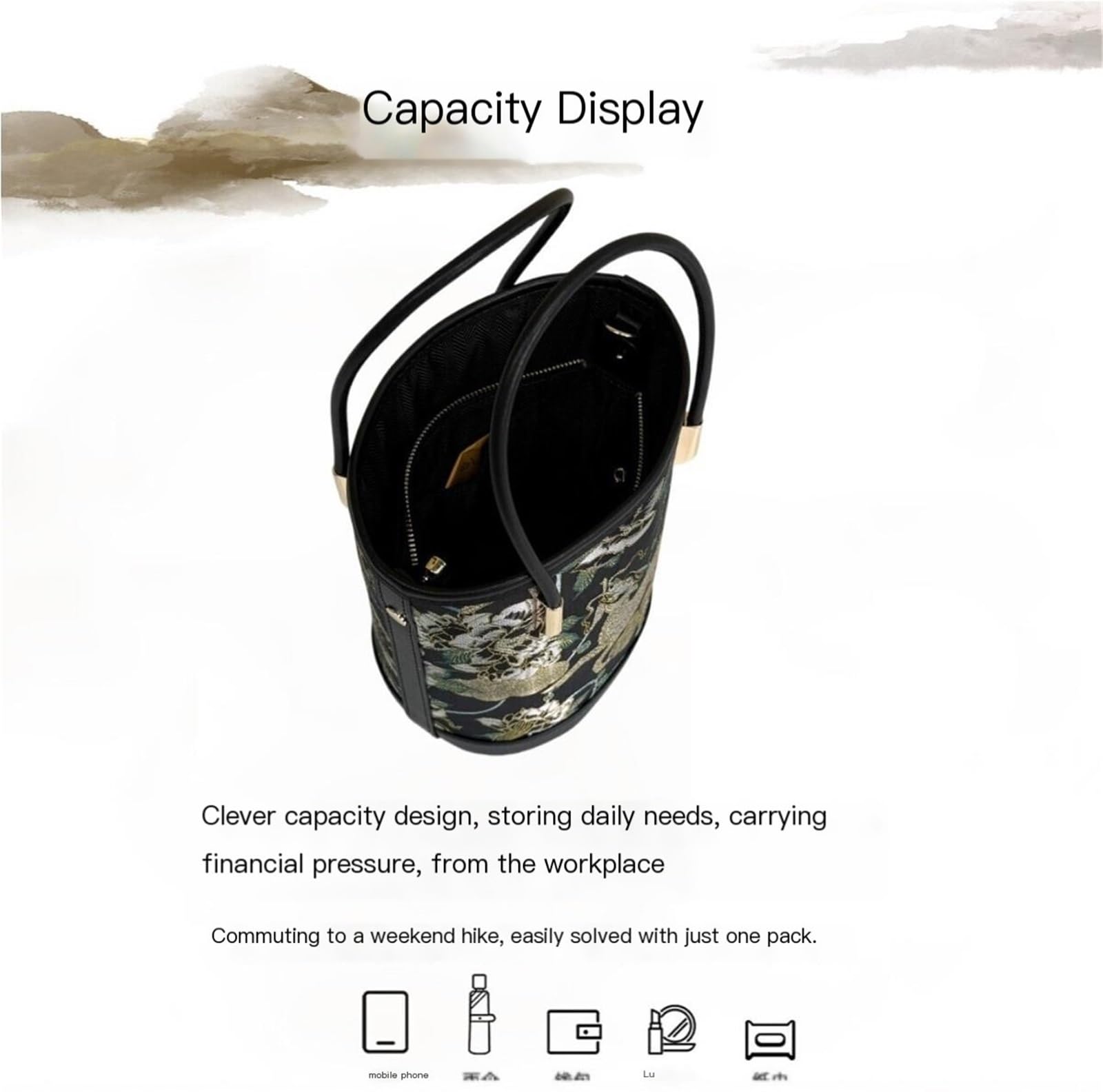 Brocade Satin Bucket Bag