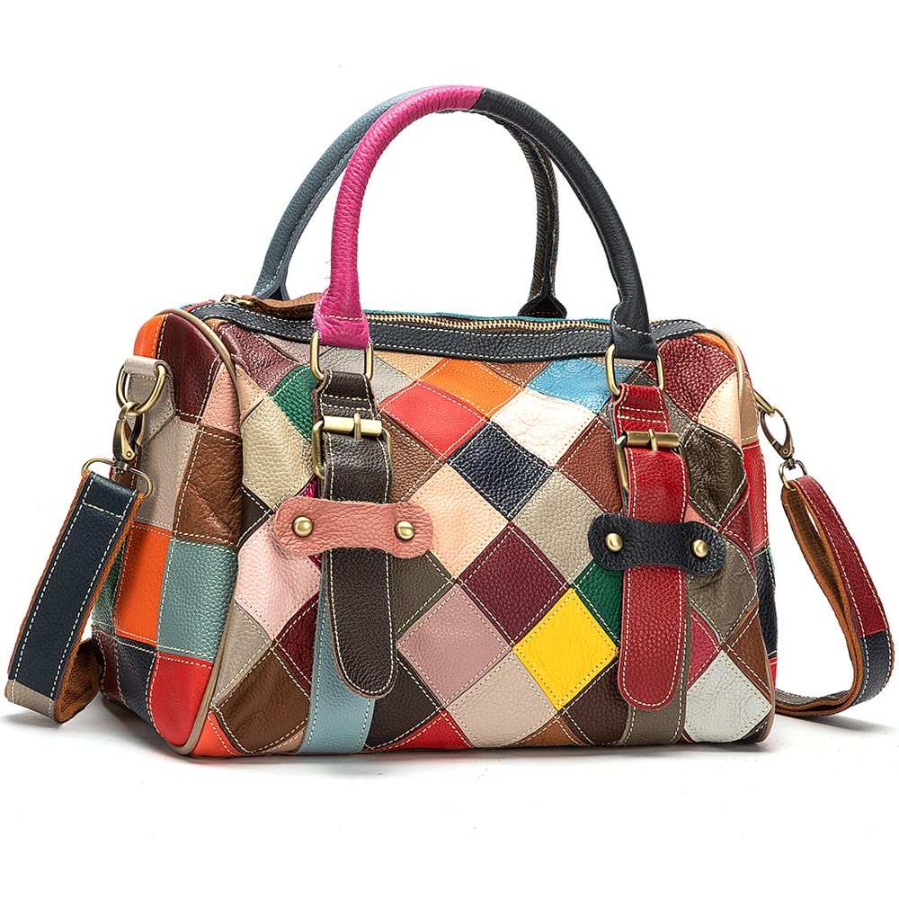 Color Block Leather Tote Bag