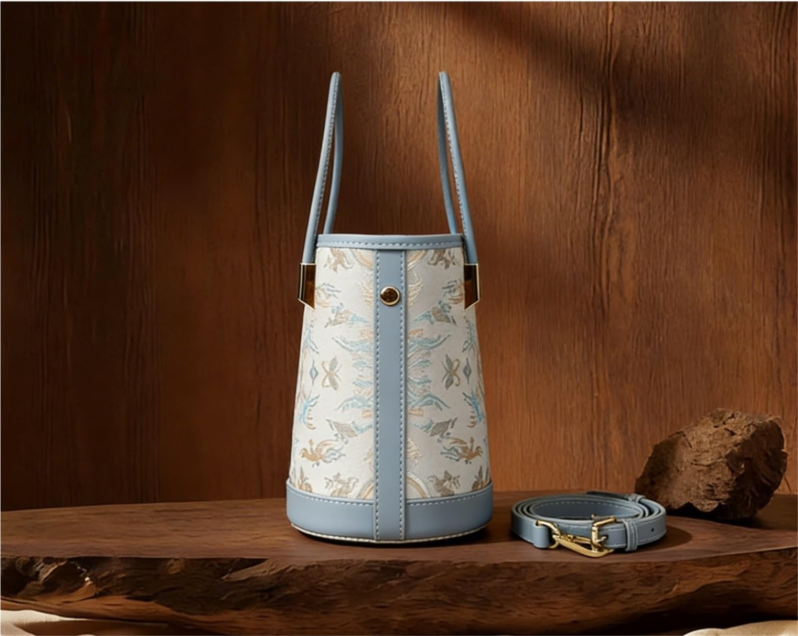 Crane Jacquard Mini Bucket Bag
