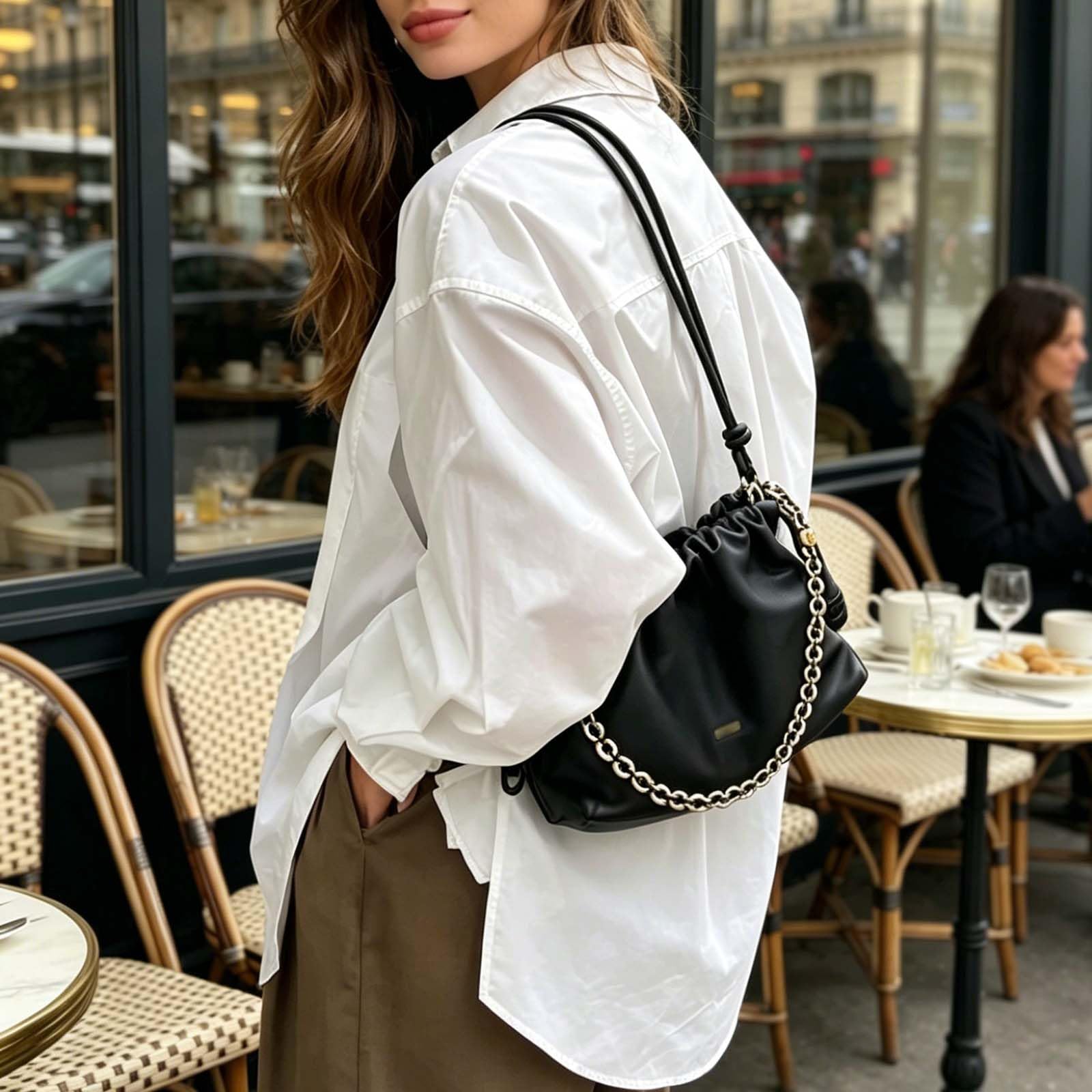 Leather Drawstring Bucket Bag
