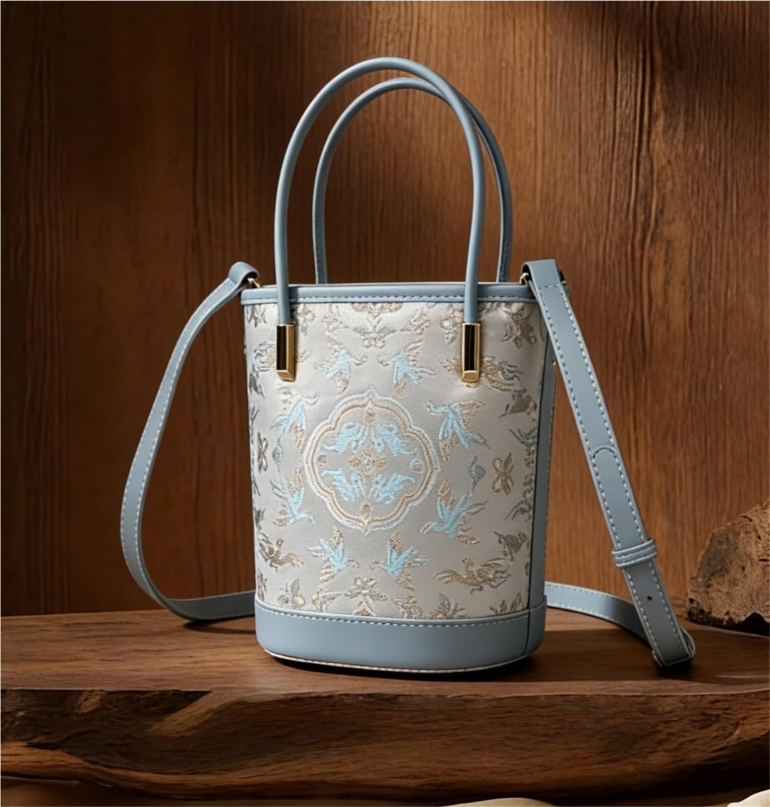 Crane Jacquard Mini Bucket Bag