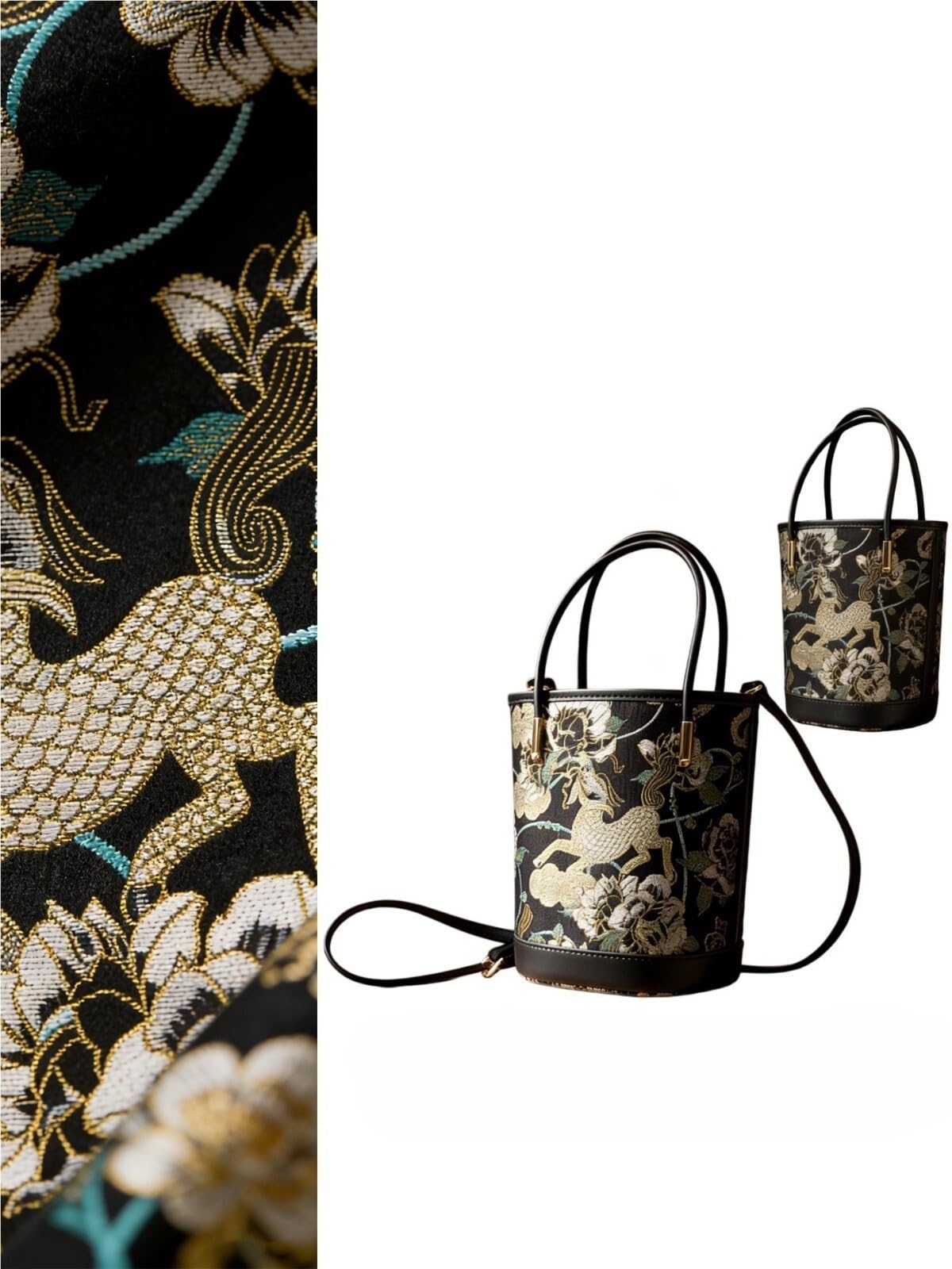 Brocade Satin Bucket Bag