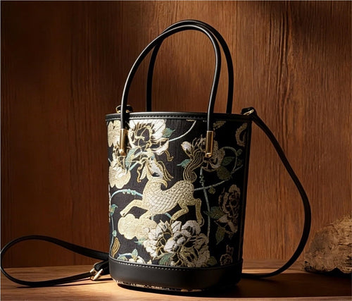 Brocade Satin Bucket Bag