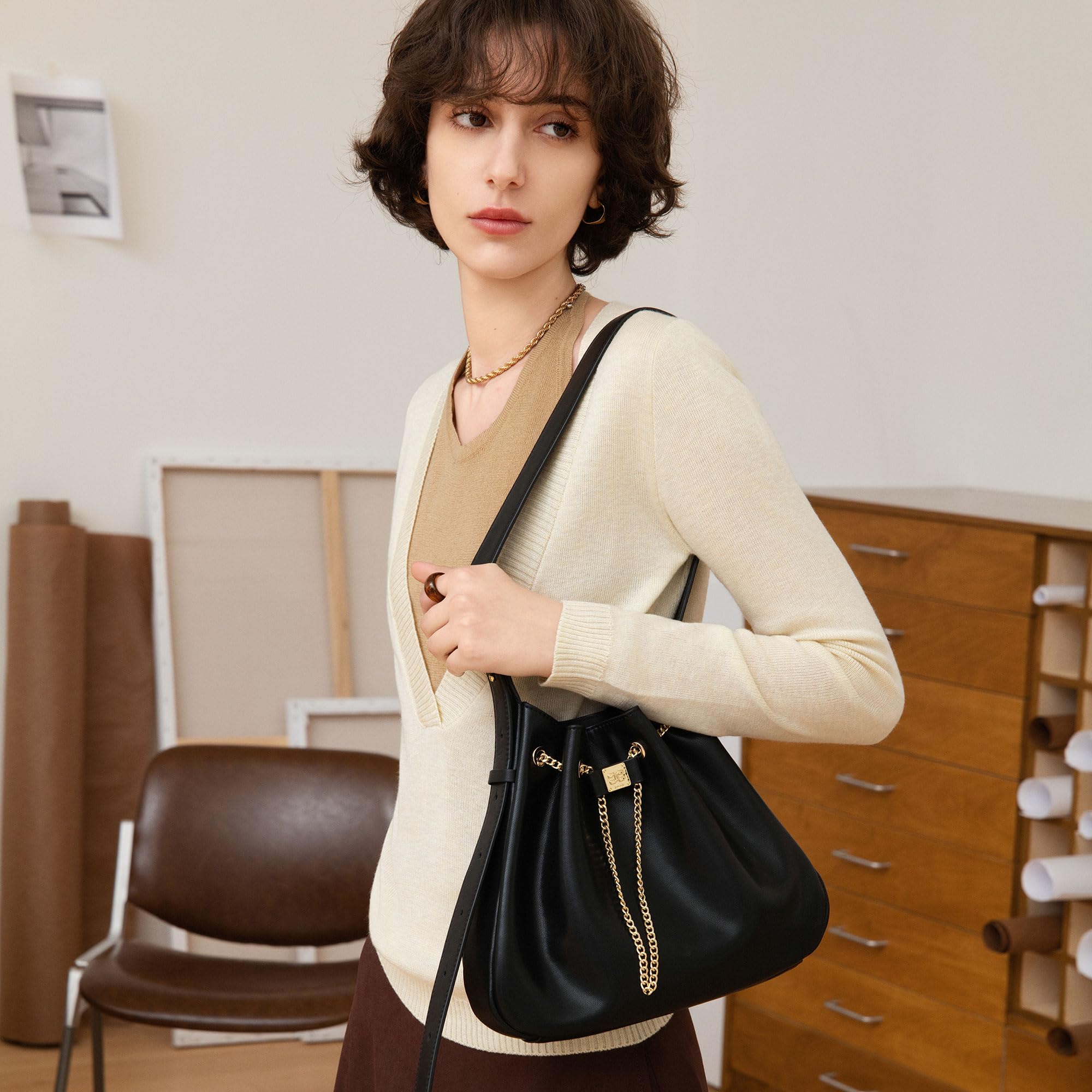 Leather Chain Bucket Bag