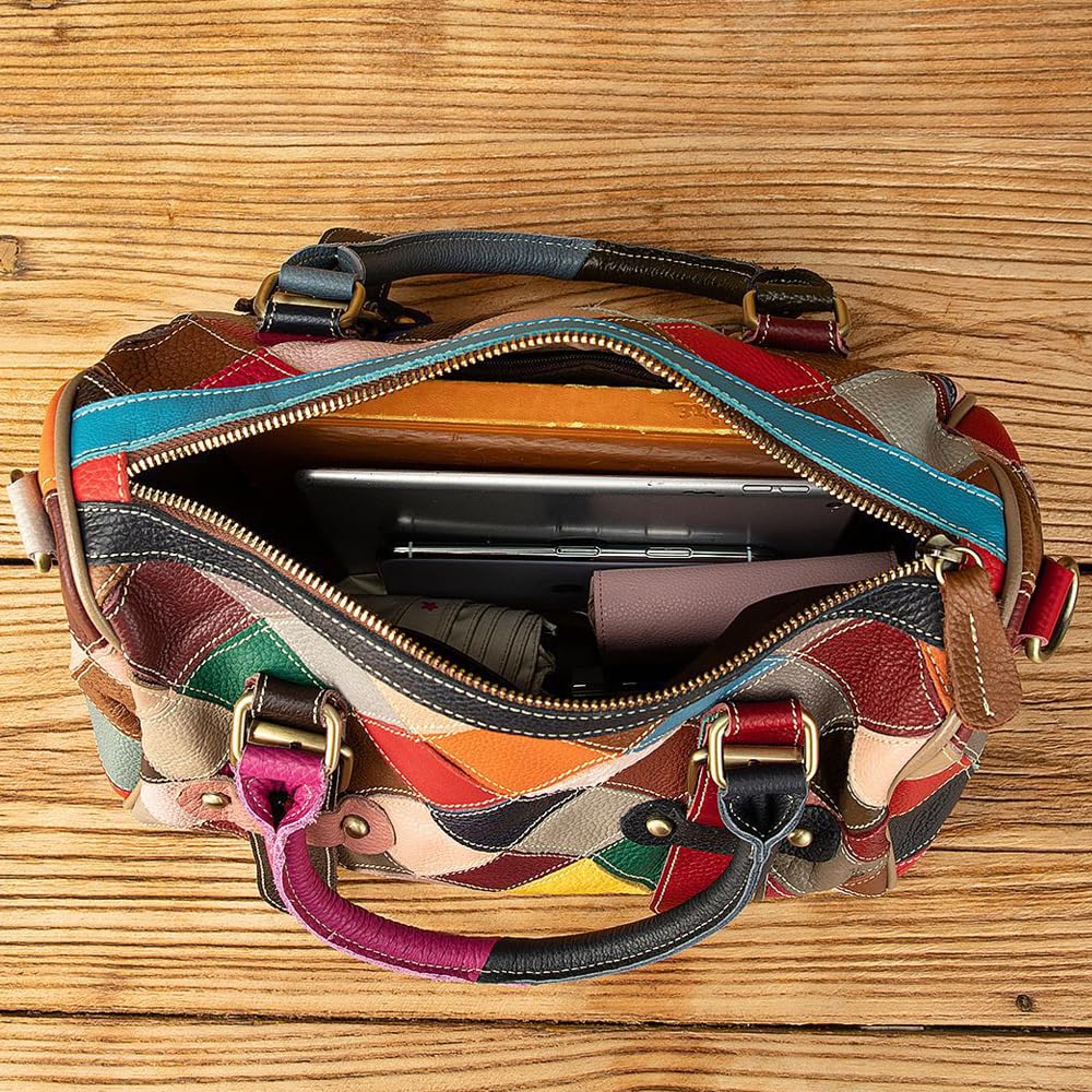 Color Block Leather Tote Bag